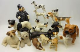 Collection of dog models including; two Robert Harrop Designs anthropomorphic police bulldogs,