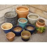 Selection of seven ceramic garden pots and three plastic pots Condition Report