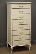 French style cream and gilt eight drawer chest, W52cm, H120cm,