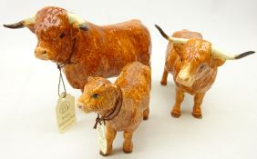 Border Fine Arts family of three Highland Cattle comprising bull,