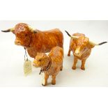 Border Fine Arts family of three Highland Cattle comprising bull,