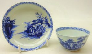 18th century Chinese Nanking Cargo Pagoda Riverscape tea bowl and saucer,