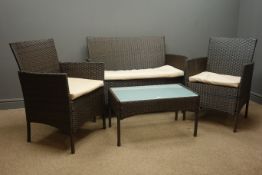 Rattan garden lounge suite; two seat sofa,