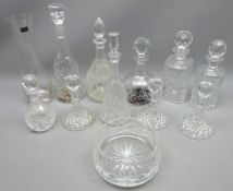 Set of three crystal liqueur decanters, crystal decanter, probably Waterford, Dartington Karaf,