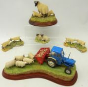 Border Fine Arts group of tractor feeding sheep, 'Spring Supplement',