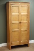 Narrow panelled oak double wardrobe, projecting cornice, enclosed hanging rail, W89cm, H183cm,