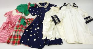 Collection of American 1950's children's hand sewn dresses including a polka-dot taffeta dress,