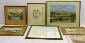 Collcetion of 19th cnetury and later watercolour and oils including Cairn Terrier,