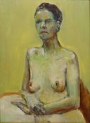 'Grene' seated female nude portrait, oil on board signed,