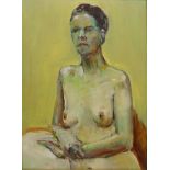 'Grene' seated female nude portrait, oil on board signed,