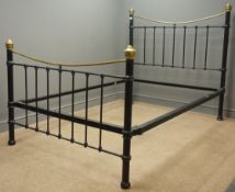 Victorian style 4" 6' cast iron black and brass finish double bedstead,