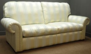 Vale Bridgecraft three piece lounge suite comprising three seat sofa upholstered in ivory and pale