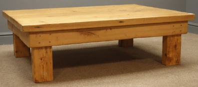 Rectangular waxed pine coffee table, 122cm x 91cm,