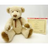 Limited edition Russ Teddy Bear 'Farrington' with suede pads and neck tie,