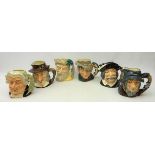 Six Royal Doulton large character jugs including; 'The Lawyer', 'Compleat-Angler',