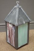 Lantern, with four stained coloured panes and slate top, battery controlled colour changes, W19cm,