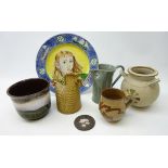 Celadon Crackle-glaze Jug, embossed wheel mark, Cooper's Pottery horse shaped money box,