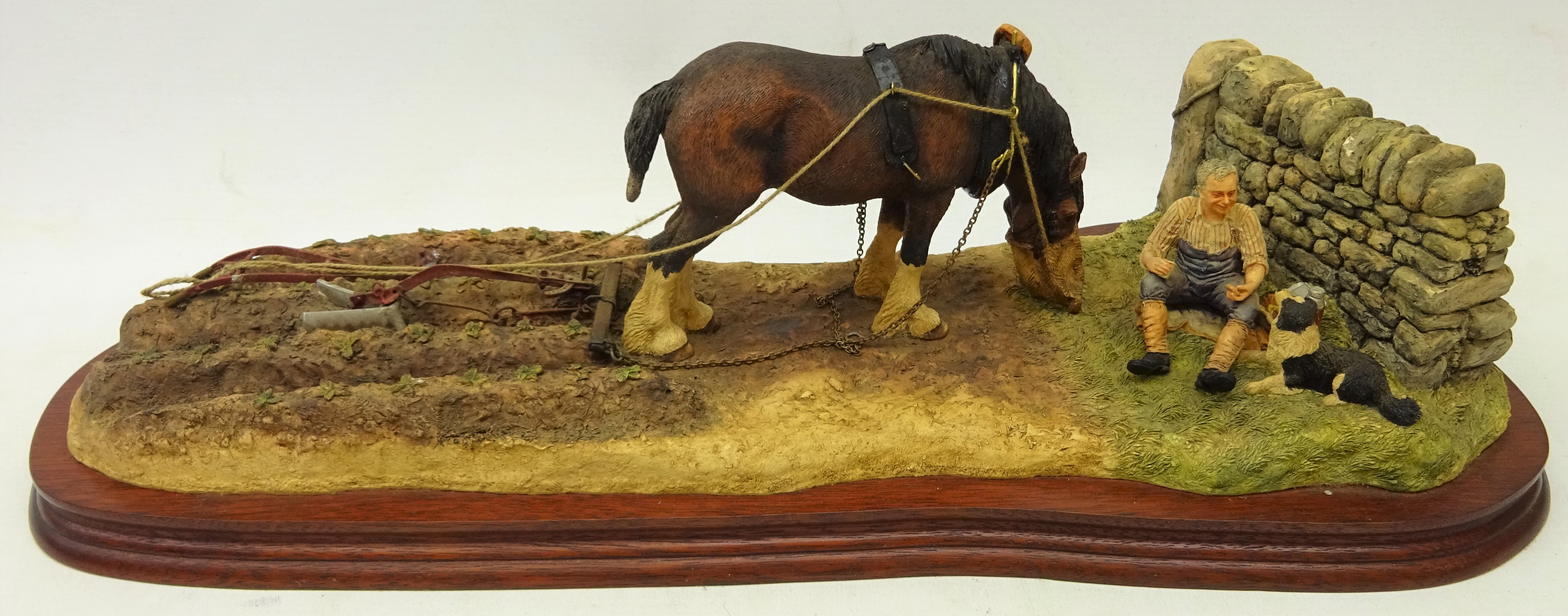 Border Fine Arts large limited edition group of a shire horse ploughing 'Ploughman's Lunch', No.