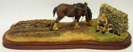 Border Fine Arts large limited edition group of a shire horse ploughing 'Ploughman's Lunch', No.