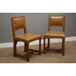 Pair Yorkshire oak dining chairs carved with Yorkshire Rose motif,