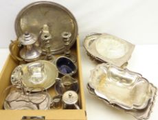 Victorian silver-plated two bottle pickle frame, Victorian and later silver-plated fruit baskets,