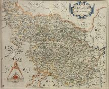 West Riding of Yorkshire, 17th century map engraved by William Hole, hand coloured,