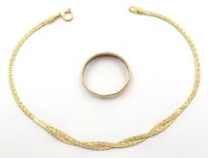 9ct gold wedding band hallmarked and a bracelet stamped 375 Condition Report
