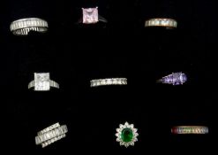 Collection of silver stone set dress rings stamped 925 (9) Condition Report <a