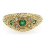 9ct gold emerald and opal ring hallmarked Condition Report size O 2gm<a