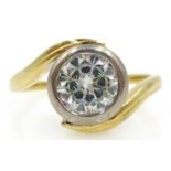 18ct gold single stone diamond cross-over ring approx 1.