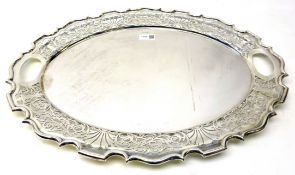 Silver tray shaped fretwork border by Walker & Hall Sheffield 1913 57cm,