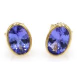 Pair of oval tanzanite gold stud ear-rings stamped 9K Condition Report <a