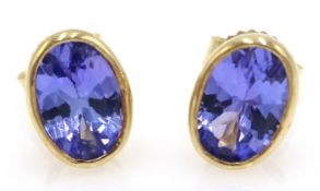 Pair of oval tanzanite gold stud ear-rings stamped 9K Condition Report <a