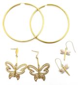 Pair of 9ct gold hoop ear-rings,