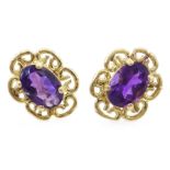 Pair of 9ct gold oval amethyst set ear-rings stamped 375 Condition Report <a