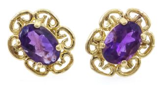 Pair of 9ct gold oval amethyst set ear-rings stamped 375 Condition Report <a