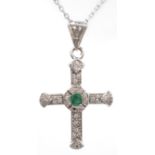 Emerald and diamond cross pendant necklace hallmarked 18ct Condition Report pendant