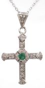 Emerald and diamond cross pendant necklace hallmarked 18ct Condition Report pendant