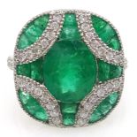 18ct white gold (tested) Art Deco style emerald and diamond ring Condition Report
