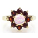 9ct gold opal and garnet cluster ring hallmarked Condition Report size L 1.