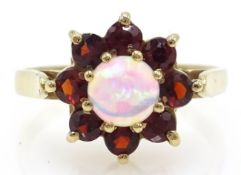 9ct gold opal and garnet cluster ring hallmarked Condition Report size L 1.