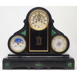 Late 19th century black slate perpetual three dial calendar clock,