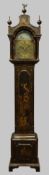 Small 19th century black lacquered and Chinoiserie decorated longcase clock, pagoda hood,