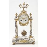 Late 19th century French gilt metal mounted grey varigated marble Portico clock,