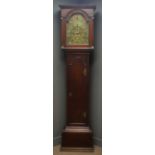 18th century oak longcase clock, stepped arch trunk door, brass dial with strike/silent,