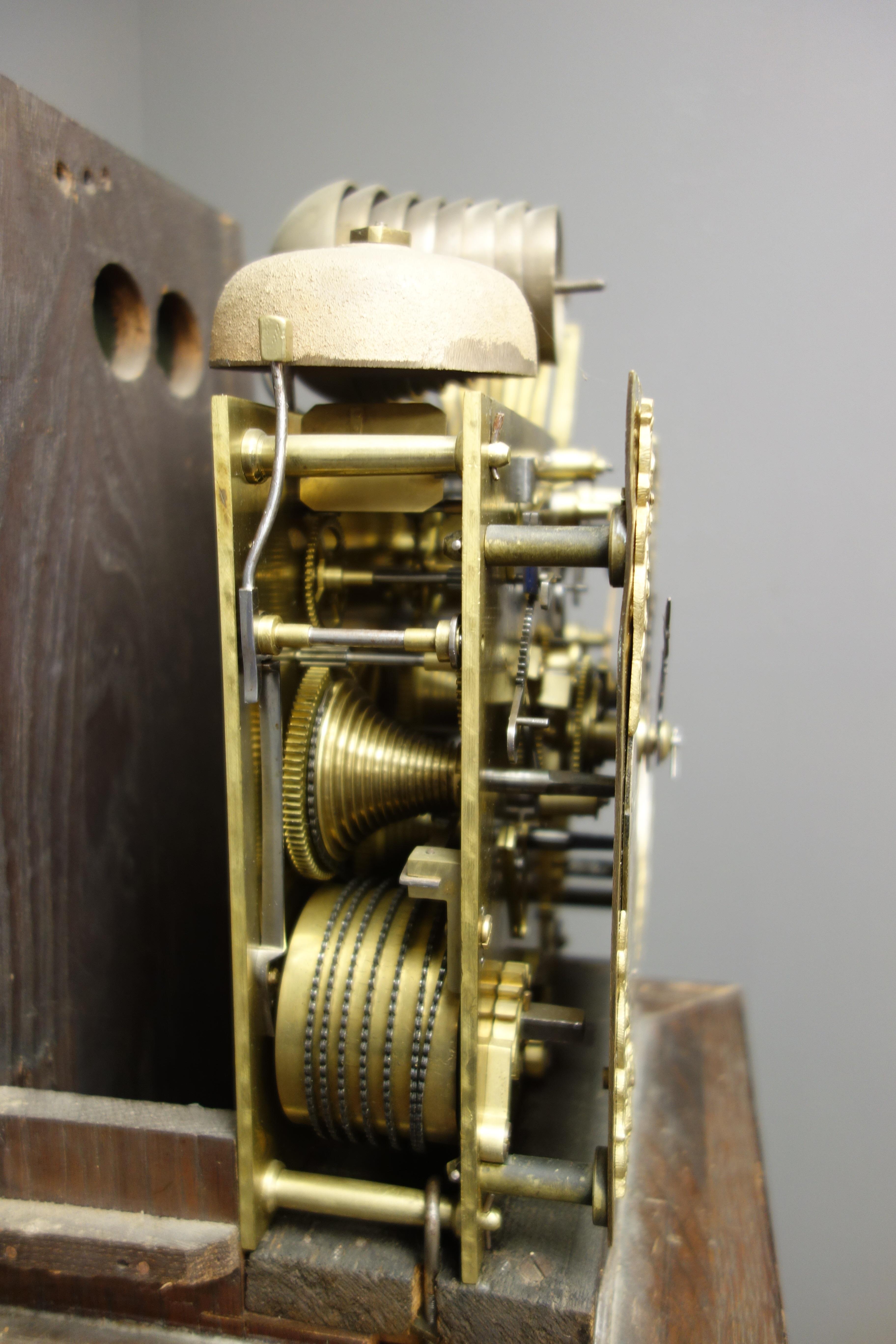 Small early 20th century oak cased longcase clock, barley twist column hood door, - Bild 5 aus 6