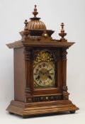 Early 20th century walnut mantel clock, architectural case, gadroon dome top with turned finials,