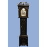 19th century and later oak longcase clock, pierced pediment with finials, stepped arch hood door,