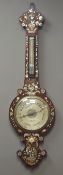 19th century inlaid rosewood wheel barometer, engraved silvered dial signed 'Maspoli' Hull',