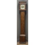 Small early 20th century oak cased longcase clock, barley twist column hood door,